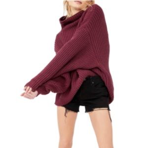 FREE PEOPLE Swim Too Deep turtleneck sweater. color: wine. size XS. like new